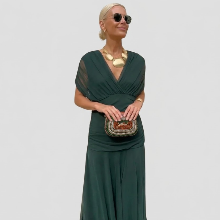Florendra | Long Floral V Neck Dress