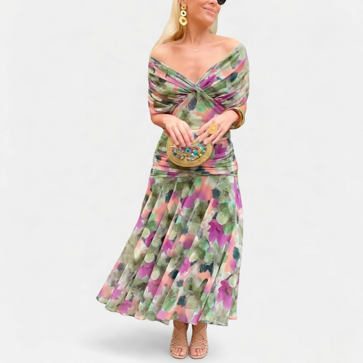 Florendra | Long Floral V Neck Dress