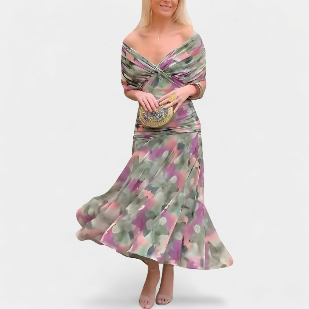 Florendra | Long Floral V Neck Dress
