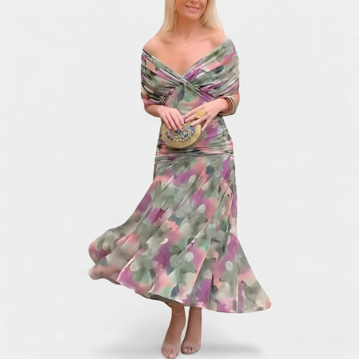 Florendra | Long Floral V Neck Dress