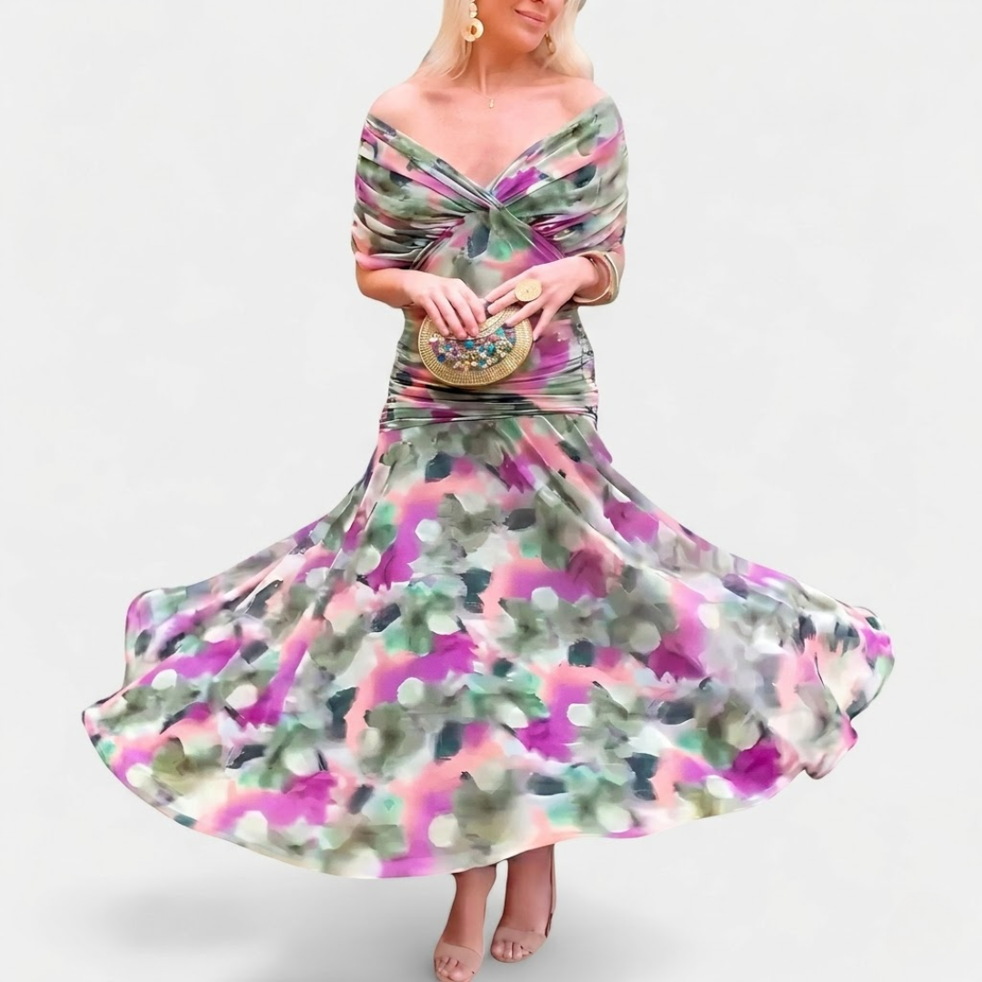 Florendra | Long Floral V Neck Dress