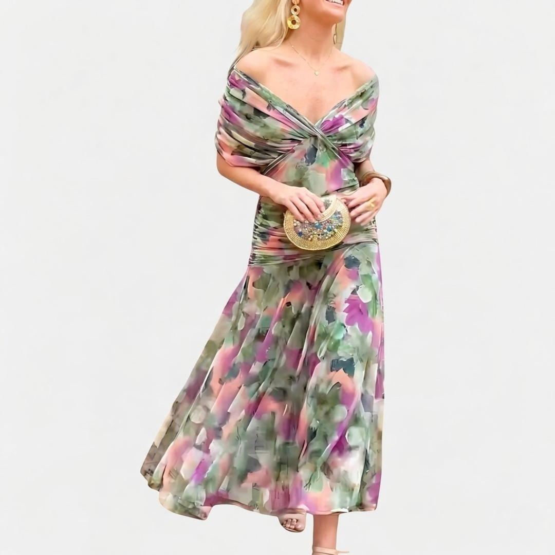 Florendra | Long Floral V Neck Dress