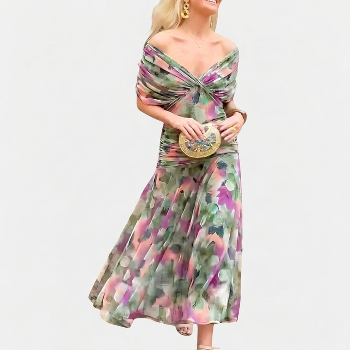 Florendra | Long Floral V Neck Dress