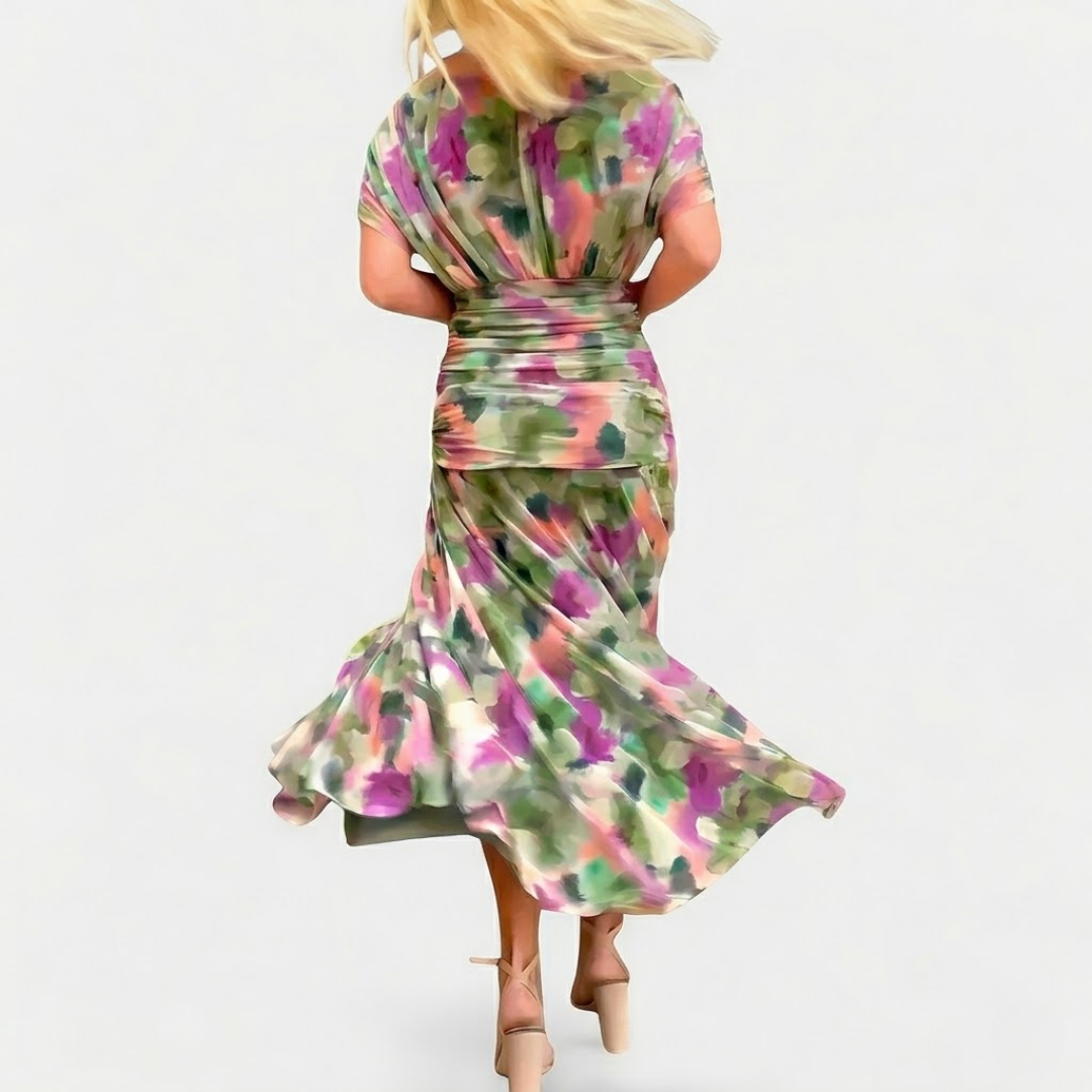 Florendra | Long Floral V Neck Dress