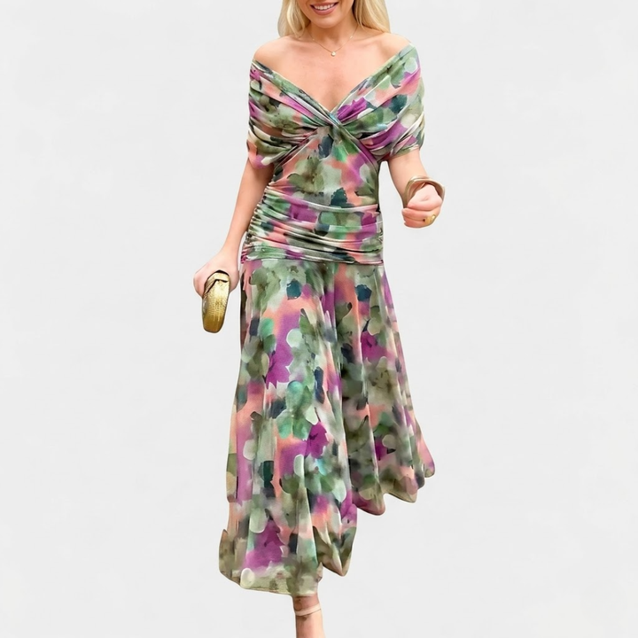 Florendra | Long Floral V Neck Dress