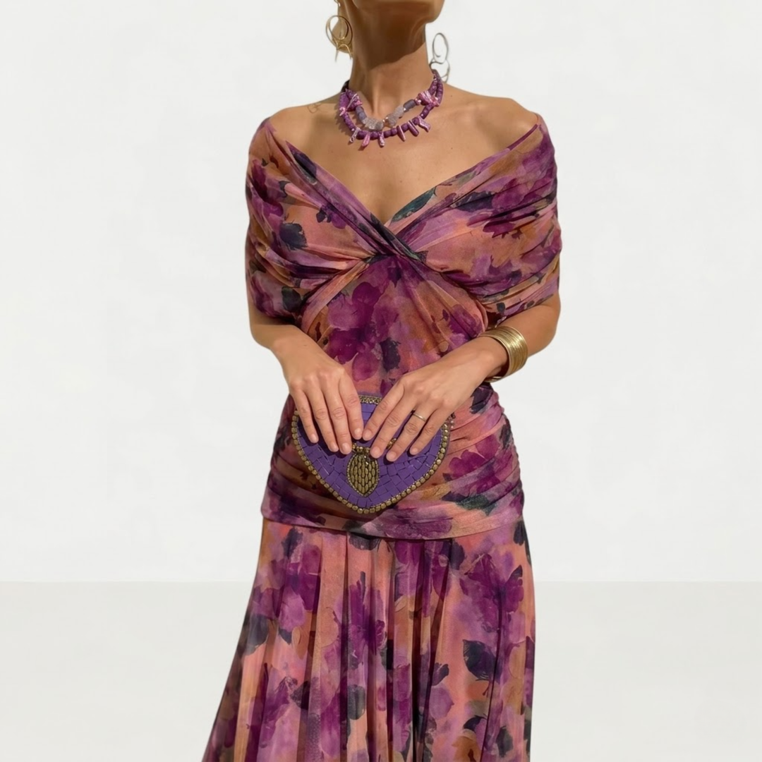 Florendra | Long Floral V Neck Dress