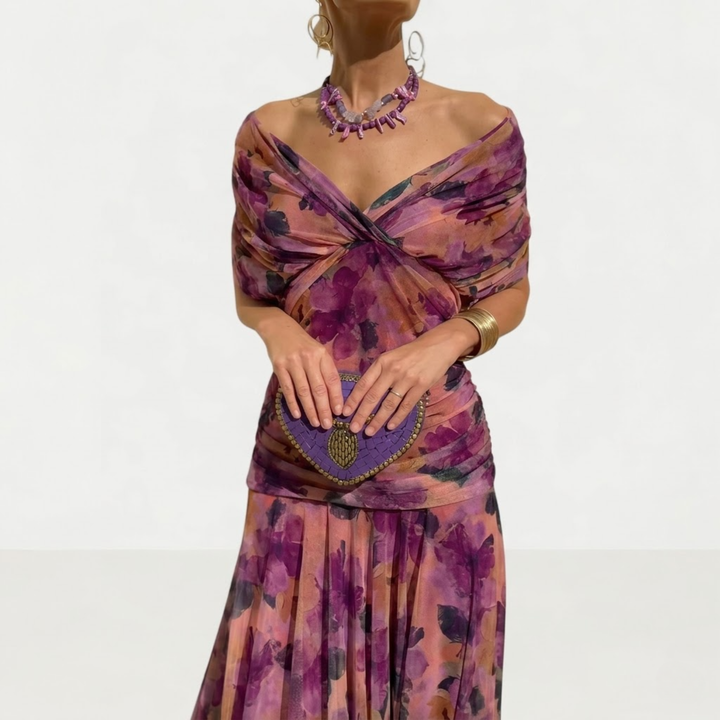 Florendra | Long Floral V Neck Dress