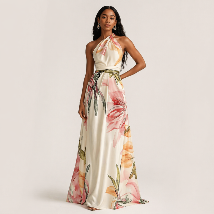 Liora – Floral Halter Maxi Dress