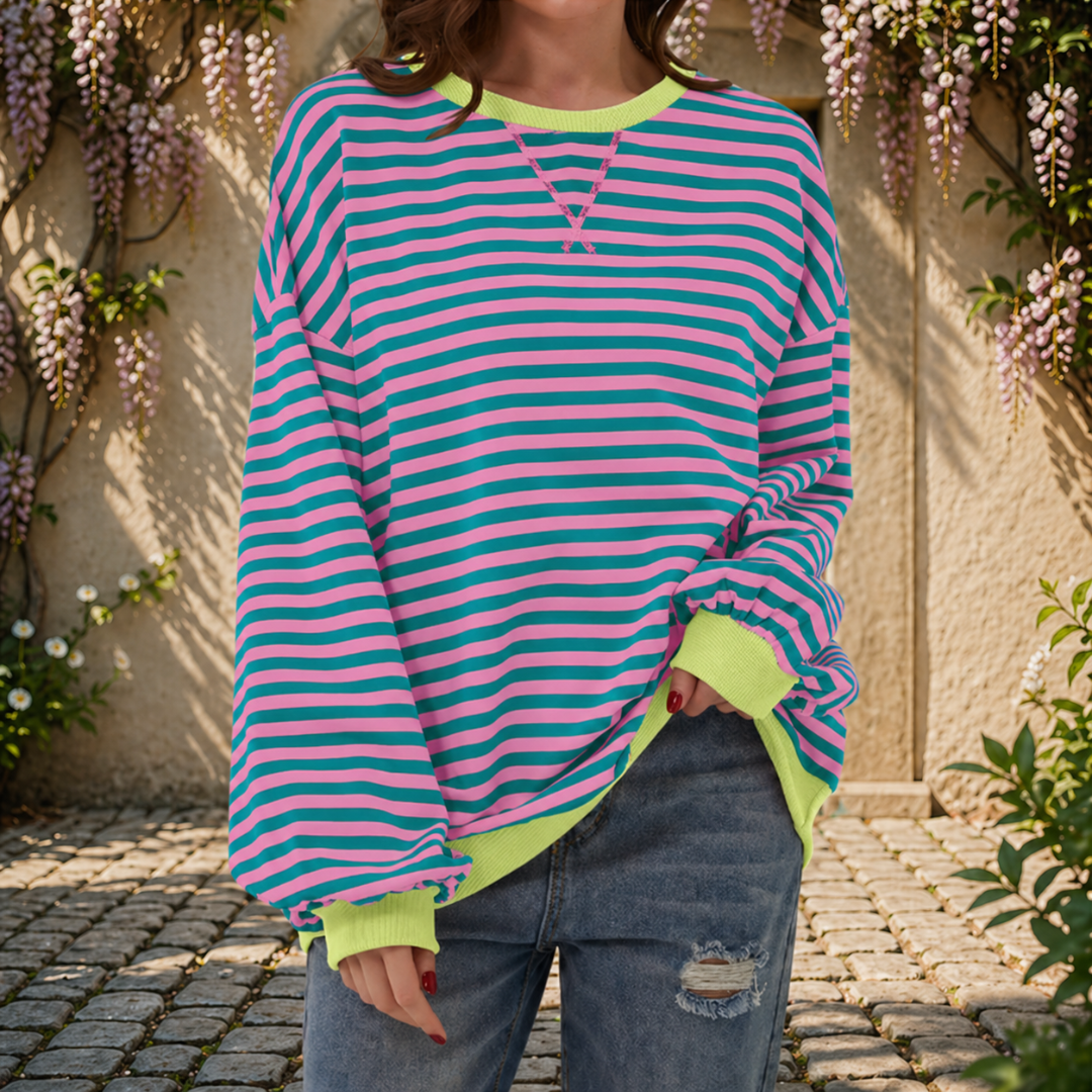Luka - Casual Long Sleeve Round Neck Striped Sweatshirt