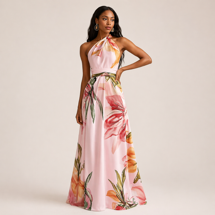 Liora – Floral Halter Maxi Dress