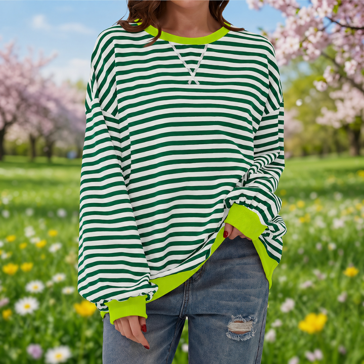 Luka - Casual Long Sleeve Round Neck Striped Sweatshirt