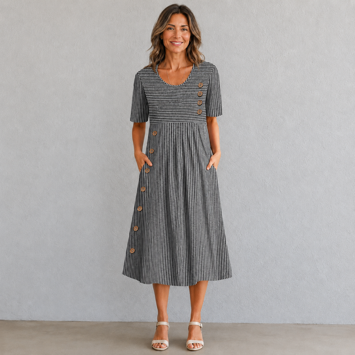 Sofia™ | Flattering Striped Midi Dress