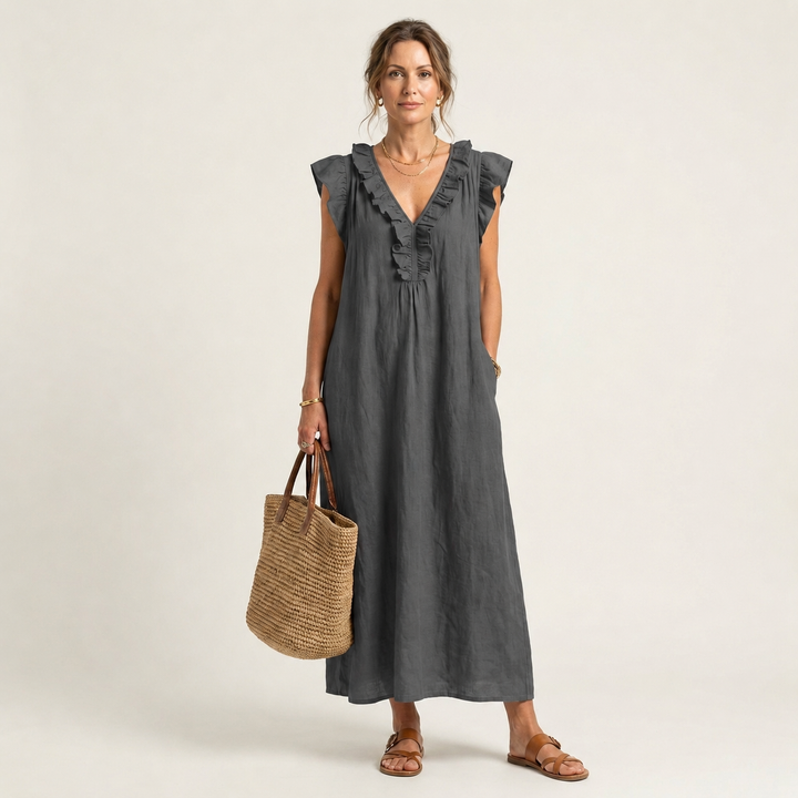 Josette™ | Linen Ruffle Maxi Dress