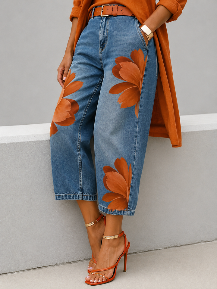 Maud - Linen Shirt Dress and Floral Jeans
