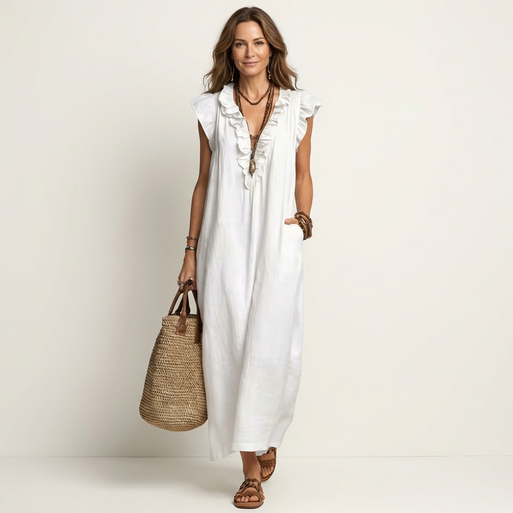 Josette™ | Linen Ruffle Maxi Dress