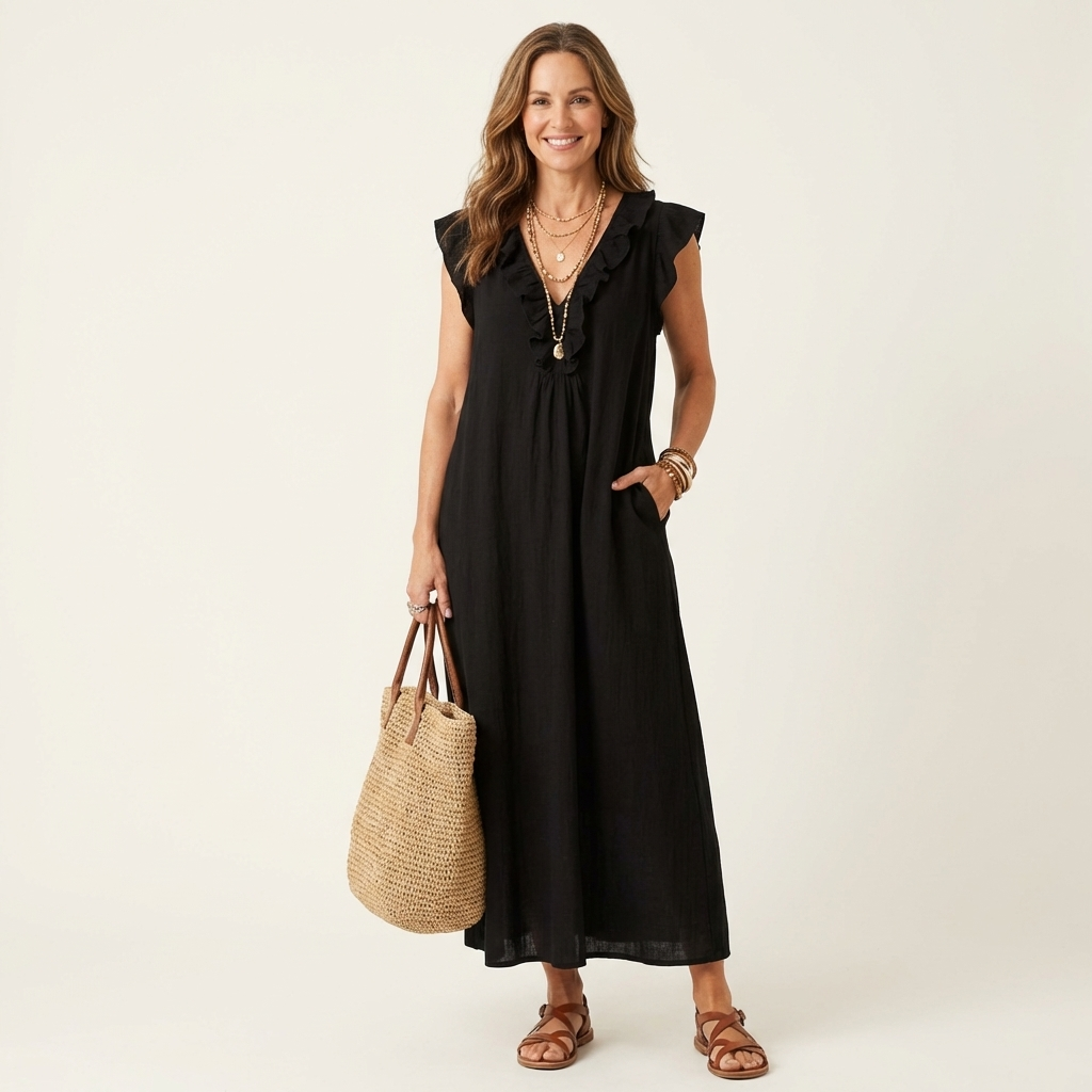 Josette™ | Linen Ruffle Maxi Dress