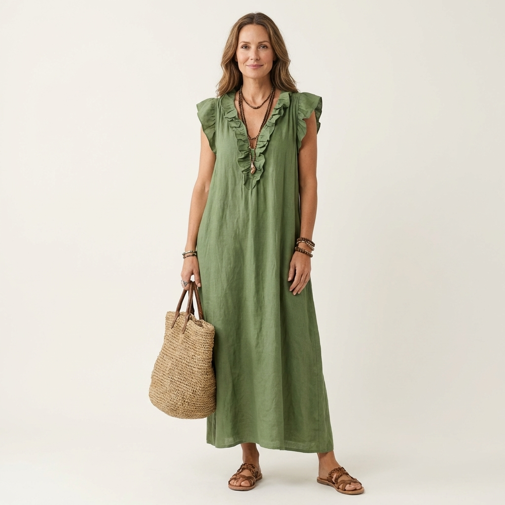 Josette™ | Linen Ruffle Maxi Dress