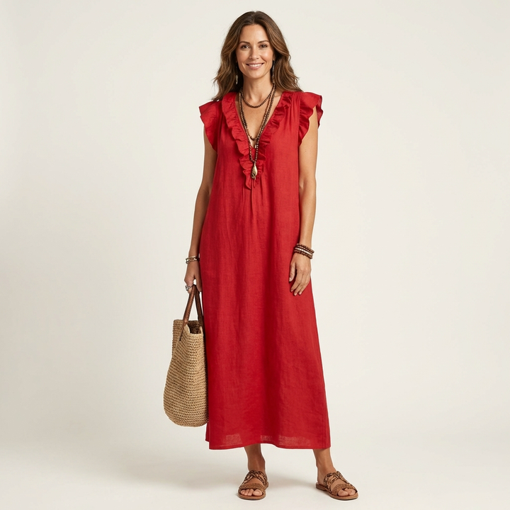 Josette™ | Linen Ruffle Maxi Dress