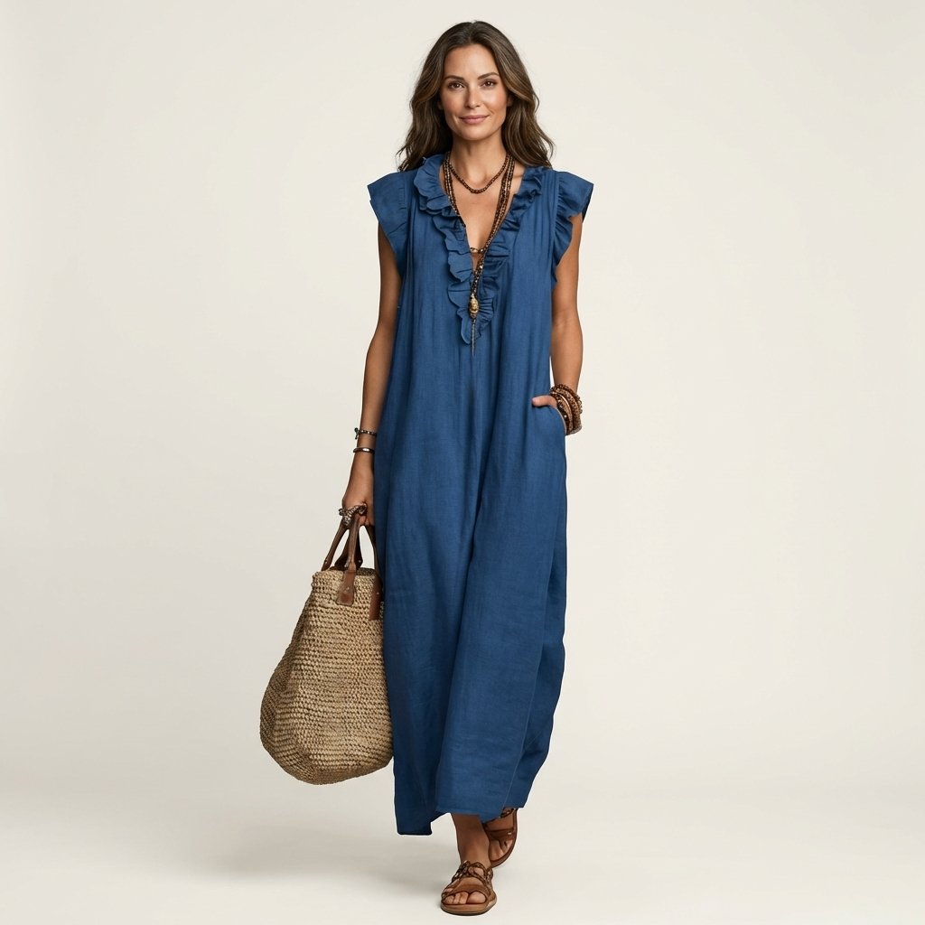 Josette™ | Linen Ruffle Maxi Dress