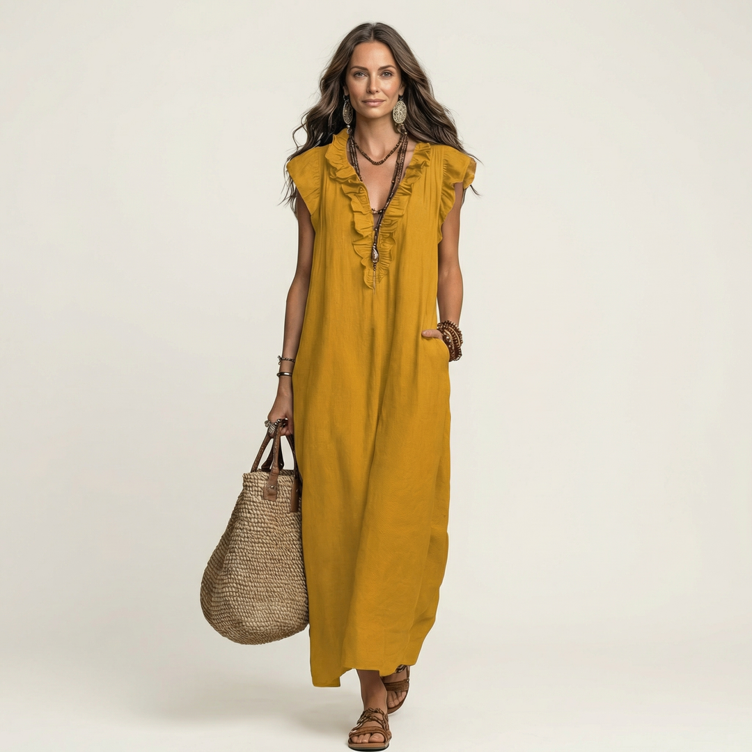 Josette™ | Linen Ruffle Maxi Dress