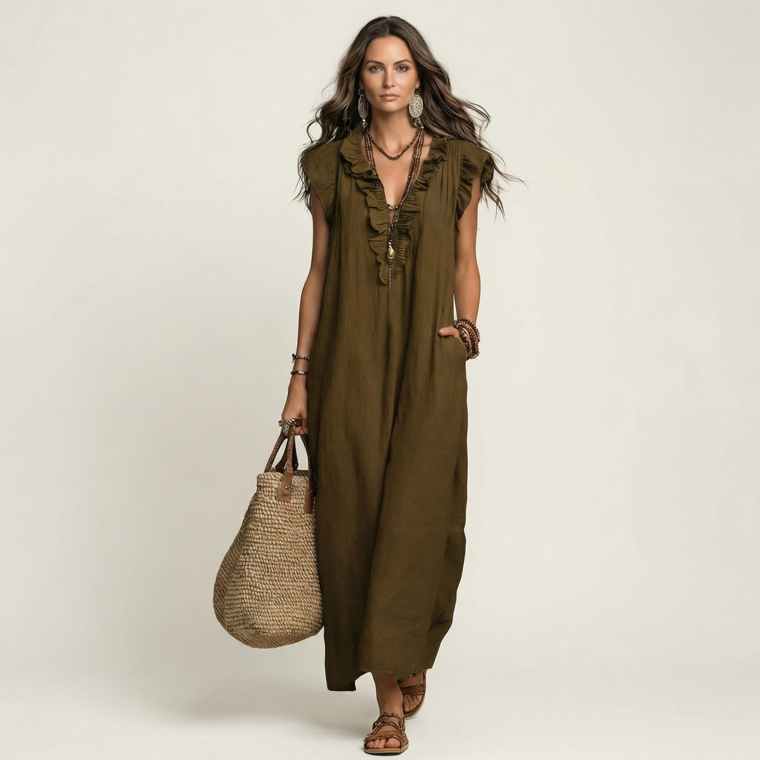 Josette™ | Linen Ruffle Maxi Dress