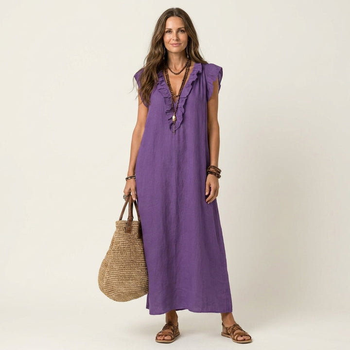 Josette™ | Linen Ruffle Maxi Dress